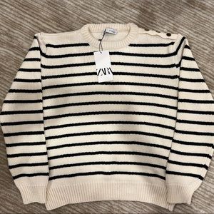 NWT- Zara stripe sweater. Cream with navy stripes.